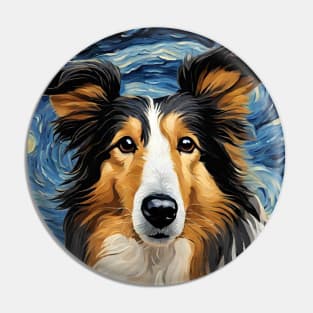 Cute Collie Dog Breed Painting in a Van Gogh Starry Night Art Style Pin