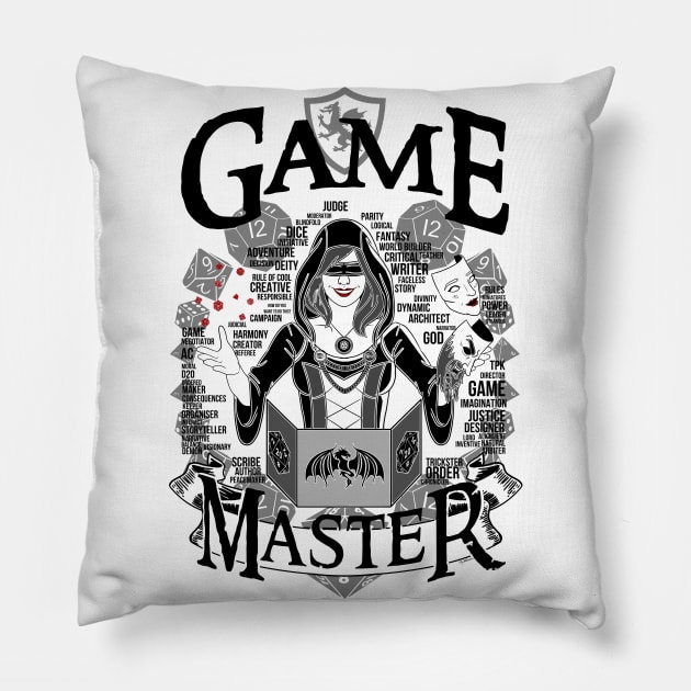 Female Game Master - Black Pillow by Milmino