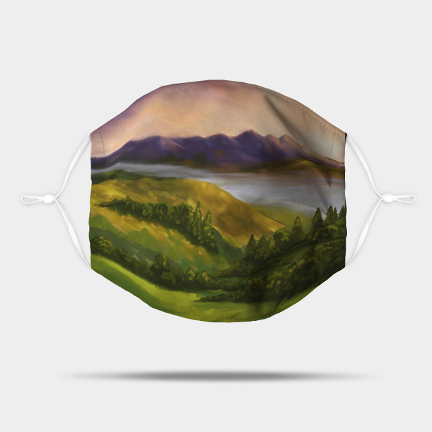 Sunset Mountains Landscape Oil Painting Sunset Landscape Mask Teepublic