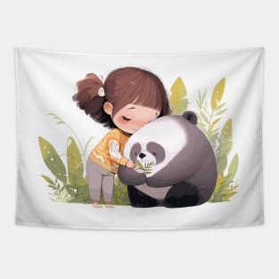 Cute Giant Panda Animal Loving Cuddle Embrace Children Kid Tenderness Tapestry