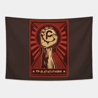 Paccoin: Propaganda style triumphant fist clutching a Paccoin Tapestry