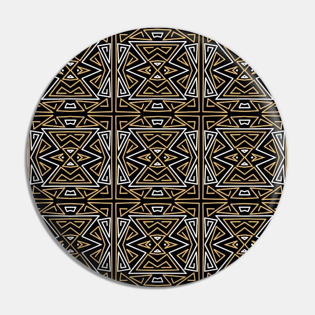 Zanzibar - Geometric Abstract Pattern in Black, Tan and White Pin by MellowCat