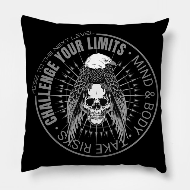 Challenge Your Limits Next Level Inspirational Quote Phrase Text Pillow by Cubebox