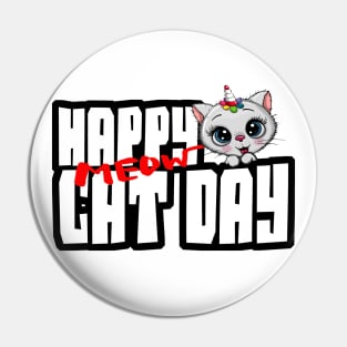 happy cat day, funny cat, rainbow Pin