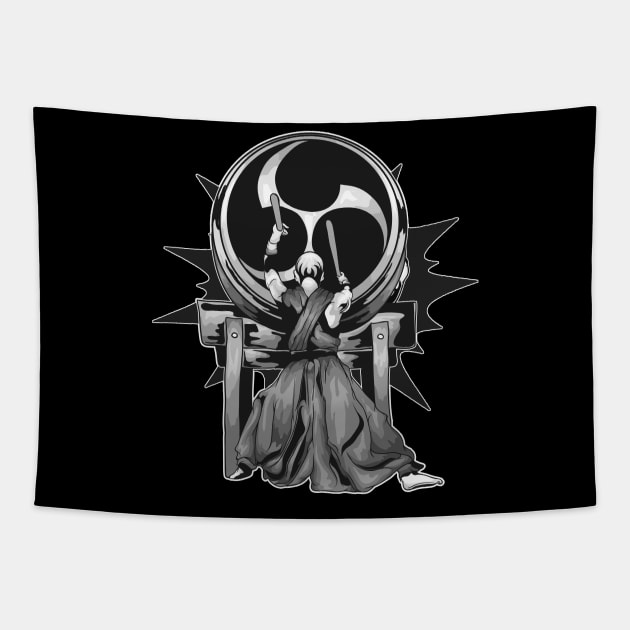 Taiko Odaiko Drummer Black & White Illustration Tapestry by BonnaVida