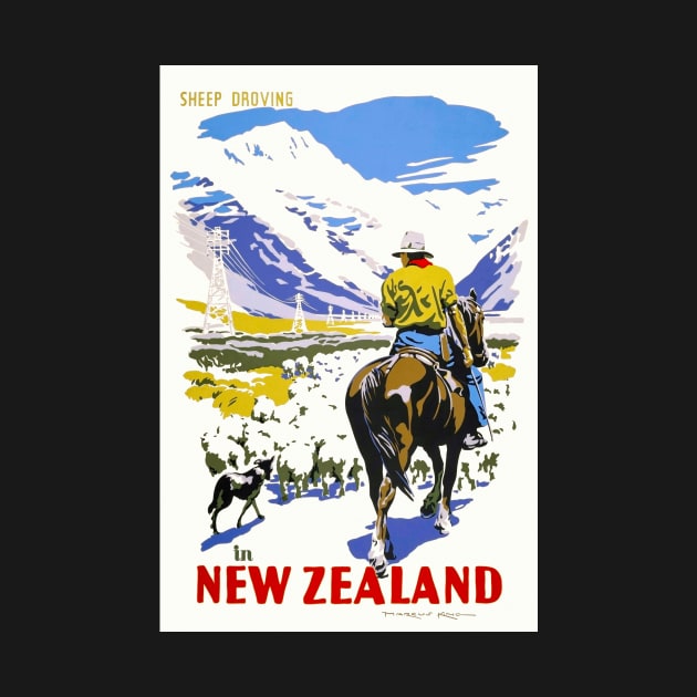 New Zealand Sheep Droving Vintage Poster 1930s by vintagetreasure