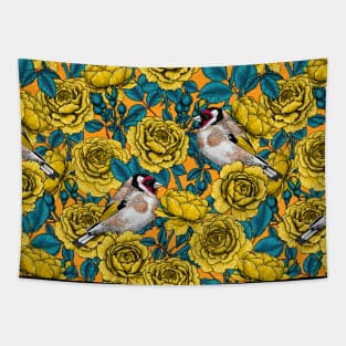 Rose flowers and goldfinch birds Tapestry