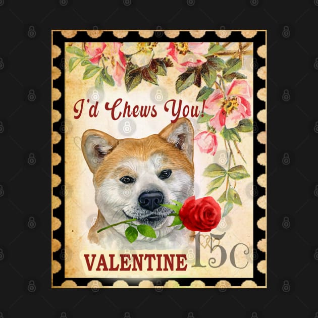 Akita fawn Vintage Valentine Funny Dog With Rose by Sniffist Gang