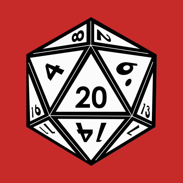 (Pocket) White D20 Dice (Black Outline) by Stupid Coffee Designs