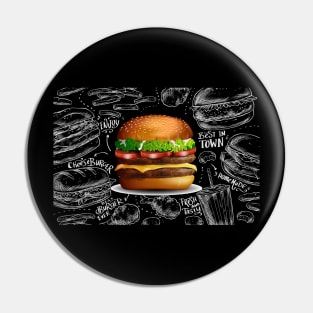 Realistic Burger Back Board Hand Drawn Pin