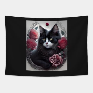 Cat with Roses - Modern digital art Tapestry