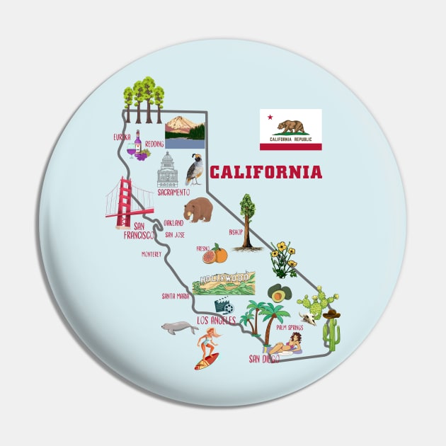 california tourist map with landmarks and famous symbols, USA, United states Pin by Mashmosh