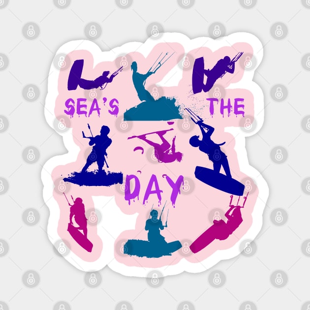 Kitesurfer Silhouette Pattern With Seas The Day Quote Magnet by taiche