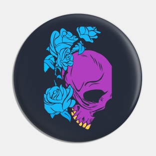 Halloween Blue Roses and Skull Pin