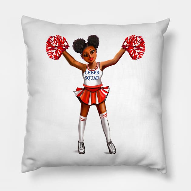 Inspirational motivational affirmation Cheer leader with Pom poms - Cheer Squad - anime girl cheerleader with Afro hair in puffs, brown eyes and dark brown skin side profile. Hair love ! Pillow by Artonmytee