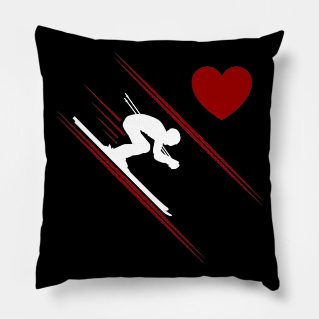 Funny Skier Heart Gift for skiers Pillow by Tesszero