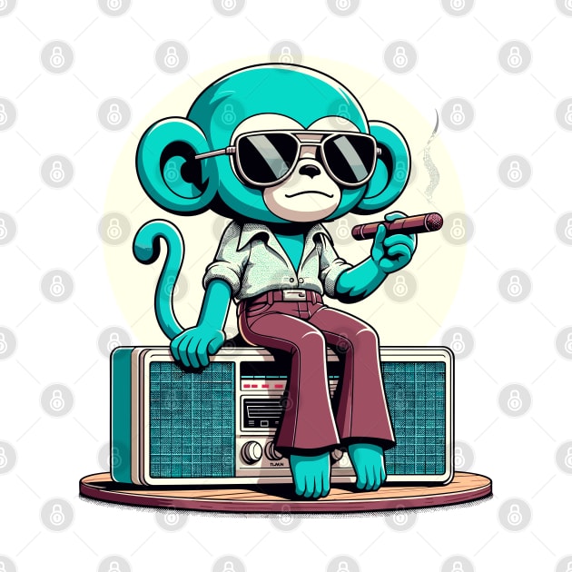 smoking 70s monkey and a vintage radio by TimeWarpWildlife