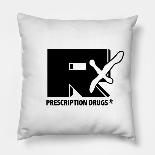 Rx Prescription Drugs Black Retro Graphic Pillow by RxBlockhead