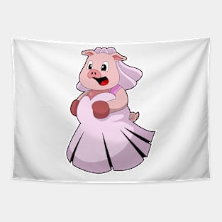 Pig as Bride with Wedding dress Tapestry