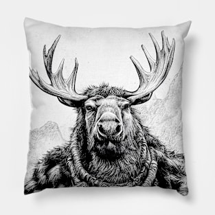 Moose Forest Wild Nature Illustration Line Epic Illustration Line Art Pillow