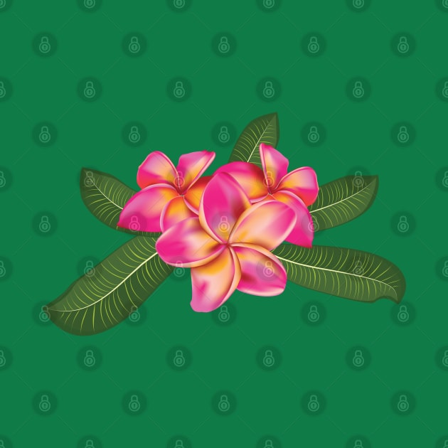 Pink plumeria with leaves by AnnArtshock