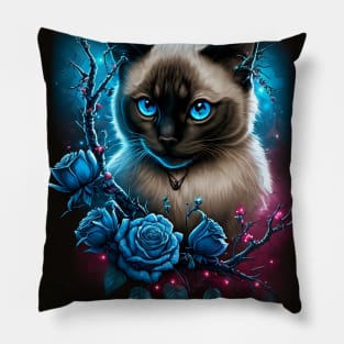 Ragdoll Cat With Enchanted Blue Roses Pillow