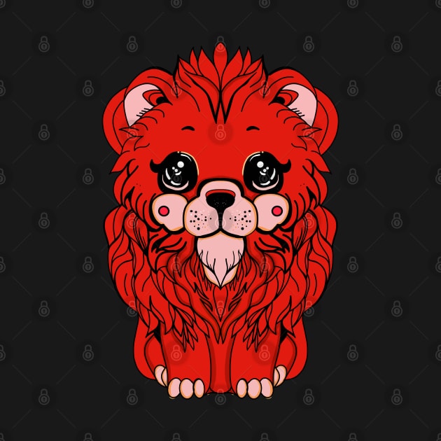 Cute red lion illustration kawaii style by jen28