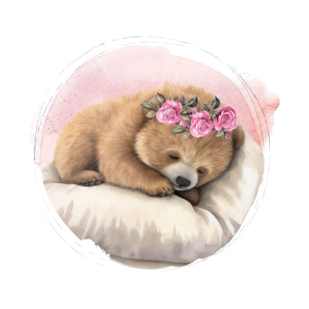 Cute Baby Bear with Floral Crown by Alienated