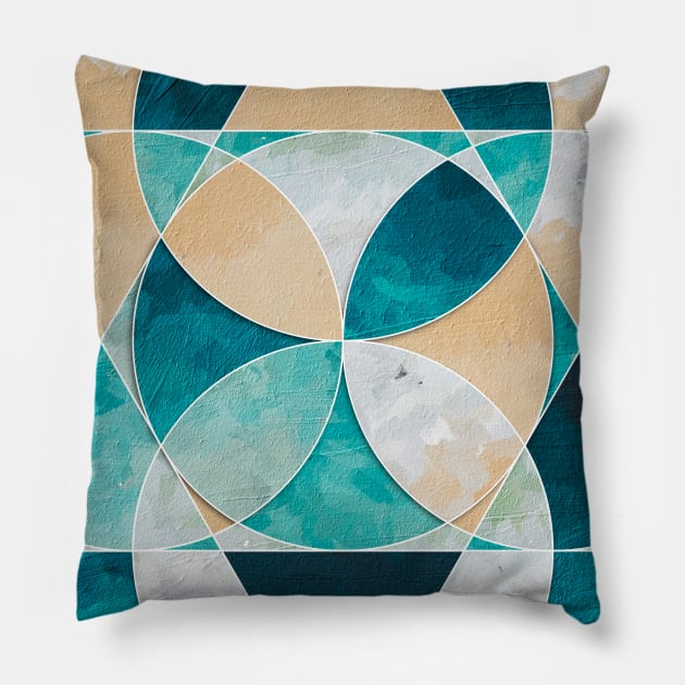 Geometric collage of beach oil painting Pillow by DigitPaint