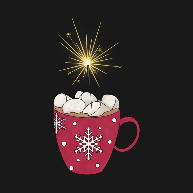 Hot coco in a Christmas mug with marshmallows and a sparkler by Tana B 