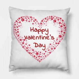 Happy Valentines Day Red Paw Print Heart Pillow