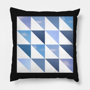 Geometric blue triangle pattern Water and Sky Photo Patchwork Pillow