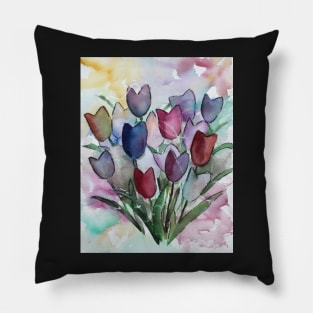 Loose semi-abstract tulip painting in watercolors Pillow