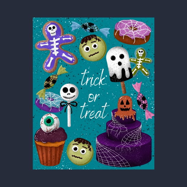 Cute illustration of Halloween candies Trick or Treat by Ieva Li ART