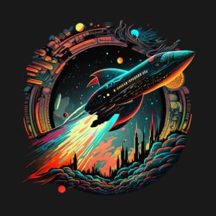 spaceship in fluorescent color T-Shirt