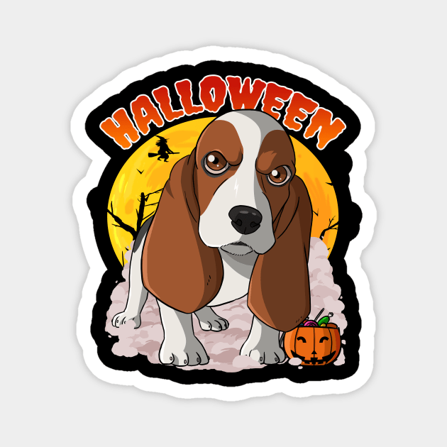 Basset Hound Pumpkin Happy Halloween Magnet by Noseking