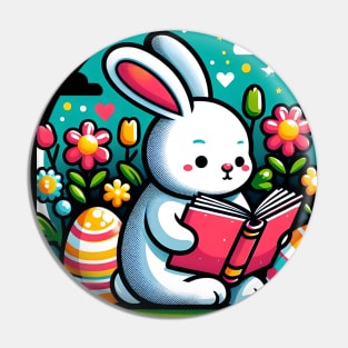 Cute Rabbit Watercolor Book Reading Bunny Pin