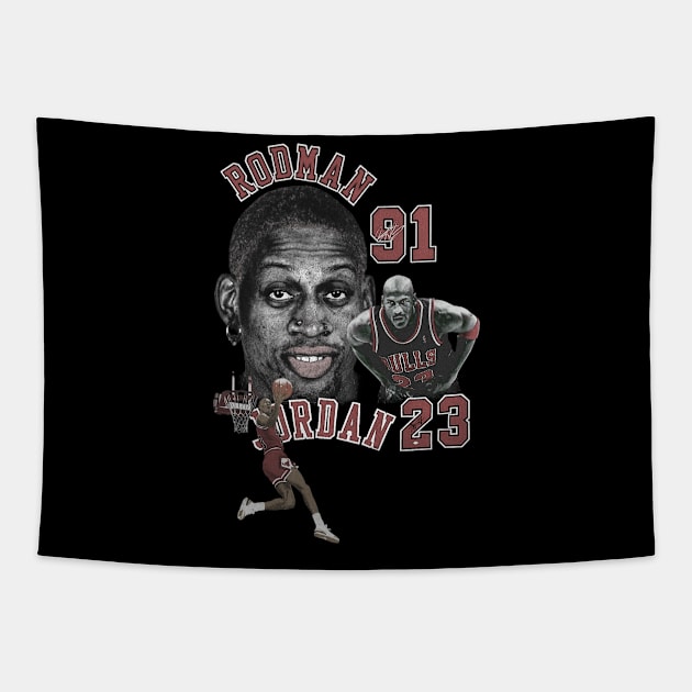 Dennis Rodman Bulls 91 & Michael Jordan 23 Vintage Tapestry by Wkenca Barada