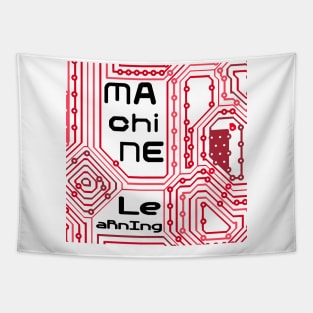 Machine Learning Computer Micro Chip Black Red Tapestry