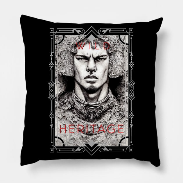 Warrior Brave Wild Nature Illustration Line Epic Illustration Line Art Pillow by Cubebox