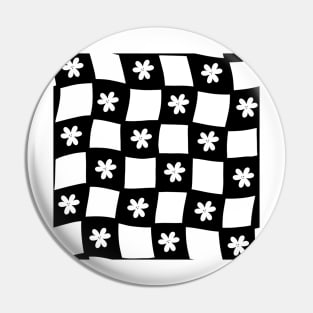 Large Floral Checker Board - black and white Pin