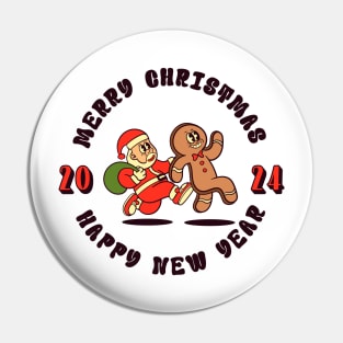 retro character santa  and  gingerbread Pin