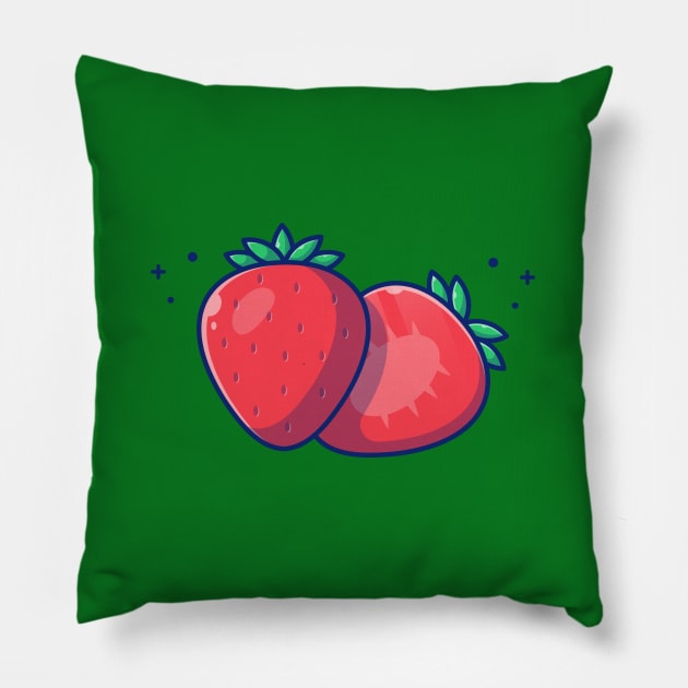 Strawberry And Slices Of Strawberry Cartoon Pillow by Catalyst Labs