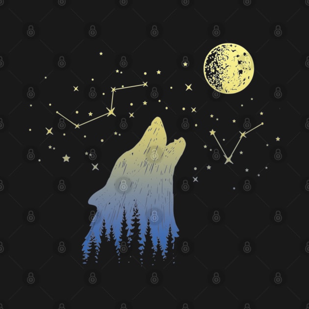 Wolf Howling at Stars Constellations and Moon Gift by Dibble Dabble Designs