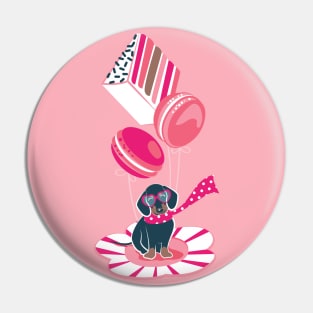 Pastel café sweet love dream // print // fuchsia pink pastry details blue dachshund dog puppy Pin