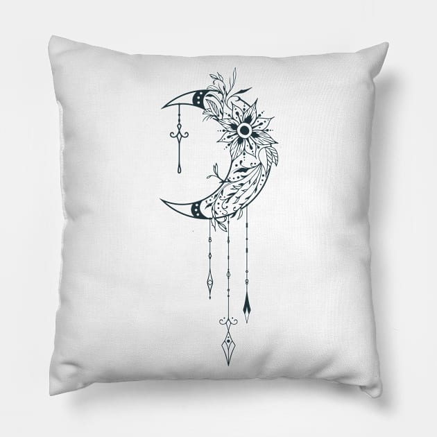 Hand Drawn Mystical Moon Pillow by Unestore