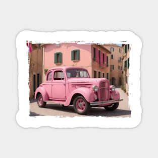 Pink Vintage Car Magnet