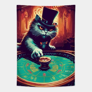 Cat roulette gambling meme Tapestry