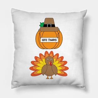 Turkey and Pumpkin with Give Thanks Sign Pillow