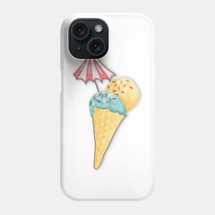 Ice cream waffles and cherries on light blue Phone Case